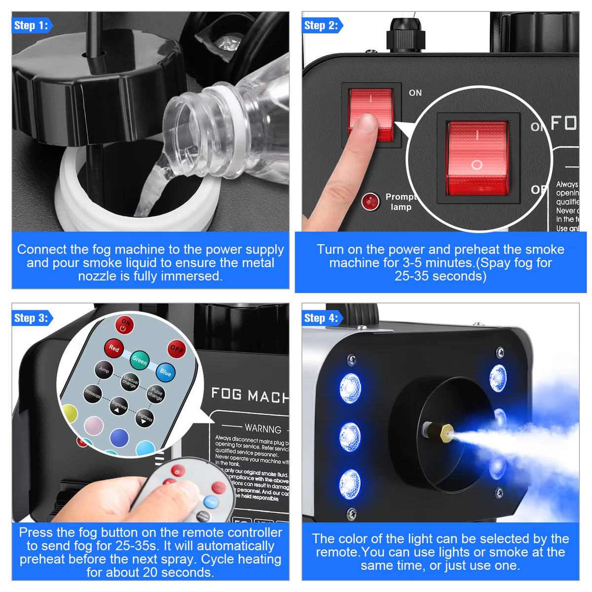 1200W Fog Machine 6Leds Remote Fogger Ejector Disco Colorful Smoke Machine DJ Christmas Party Effects Stage Light